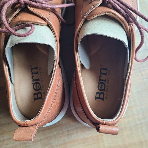 BORN Mens Size 9.5 M Todd Cognac Tan Brown Leather Sneaker Tie Up Derby Shoe NEW - Picture 3 of 8